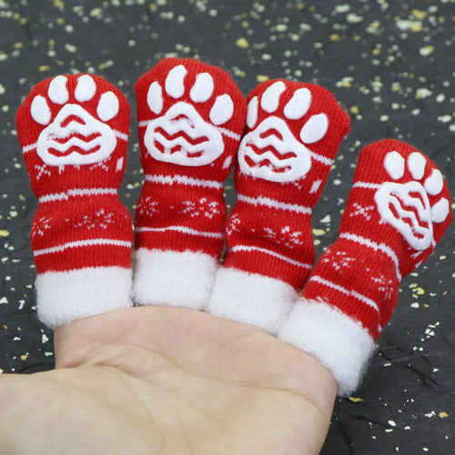 4pcs Cute Dog Socks Shoes Pets Knit Socks Autumn Winter Small Dogs Cat Shoes Chihuahua Boots Anti Slip Skid Bottom Pet Products