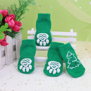 4pcs Cute Dog Socks Shoes Pets Knit Socks Autumn Winter Small Dogs Cat Shoes Chihuahua Boots Anti Slip Skid Bottom Pet Products