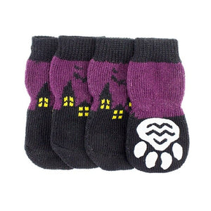 4PCS/set Cartoon Warm Dog Bat Pumpkin Socks Halloween Anti Slip Skid Socks Soft Cotton Pet Knits Socks Pet Products S/M/L/XL