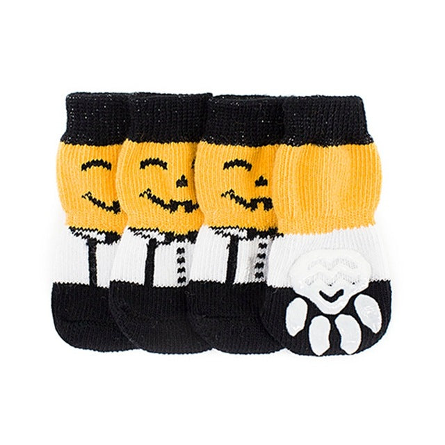 4 Pcs Warm Dog Halloween Bat Pumpkin Socks Soft Cotton Pet Knits Socks Cute Cartoon Anti Slip Skid Socks Pet Products S/M/L/XL