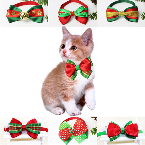 Christmas Holiday Pet Cat Dog Collar Bow Tie Adjustable Neck Strap Cat Dog Grooming Accessories Pet Product Supplies Christmas