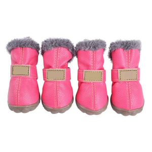 Waterproof Dog Boots Cotton Super-fiber Leather Pet Dog Shoes Winter Super Warm Anti Slip Dog Socks for Pet Product 4pcs/set