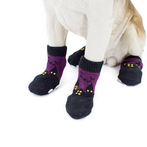 4 PCS Halloween Warm Dog Bat Pumpkin Socks Anti Slip Skid Socks Soft Cotton Pet Knits Socks Cartoon Pet Products S/M/L/XL