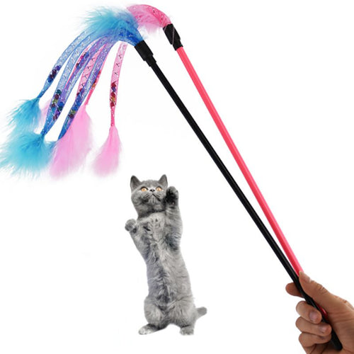 Feather Teaser Flexible Pet Cat Tease Stick Toy Wand Plastic Toy Funny Kitten Game Products Stick