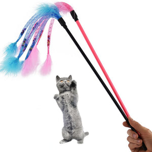 Feather Teaser Flexible Pet Cat Tease Stick Toy Wand Plastic Toy Funny Kitten Game Products Stick