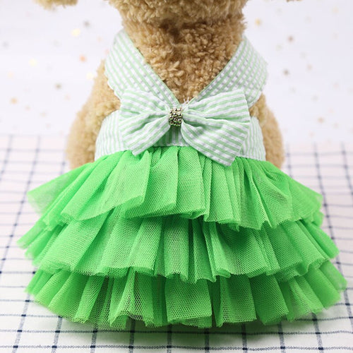 Cat Sling Bow Striped Princess Dresses Female Green Mesh Cake Skirt Summer Dress kitten Clothes Supplies for Small Pet Products