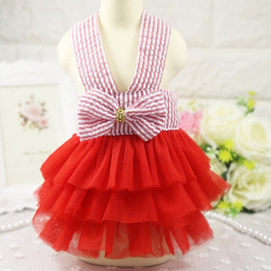 Cat Sling Bow Striped Princess Dresses Female Green Mesh Cake Skirt Summer Dress kitten Clothes Supplies for Small Pet Products