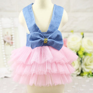 Cat Sling Bow Striped Princess Dresses Female Green Mesh Cake Skirt Summer Dress kitten Clothes Supplies for Small Pet Products