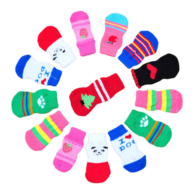 Dog Cotton Socks 4Pcs Pet perros Product Puppy Dogs Pet Knits Warm Socks Anti Slip Skid Bottom Socks For Small Dogs