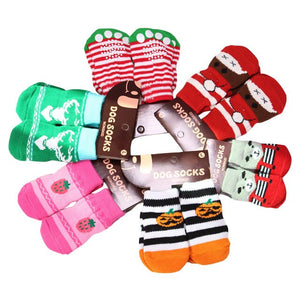 Dog Cotton Socks 4Pcs Pet perros Product Puppy Dogs Pet Knits Warm Socks Anti Slip Skid Bottom Socks For Small Dogs