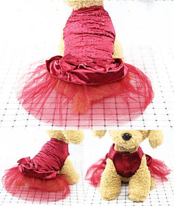 The Hot Drilling Princess Dog Dresses Bow Soft Yarn Pet Clothes Products Solid Dogs Skirt Spring Summer Pets Supplies