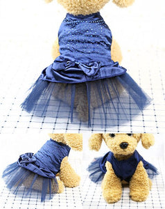 The Hot Drilling Princess Dog Dresses Bow Soft Yarn Pet Clothes Products Solid Dogs Skirt Spring Summer Pets Supplies